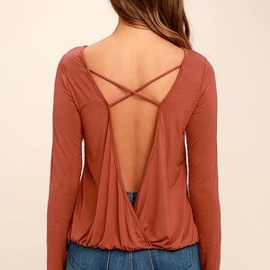 Rust long sleeve backless shirt, size XS